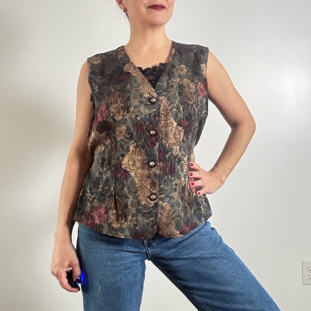 80's Vintage Floral Pattern Vest - Size L